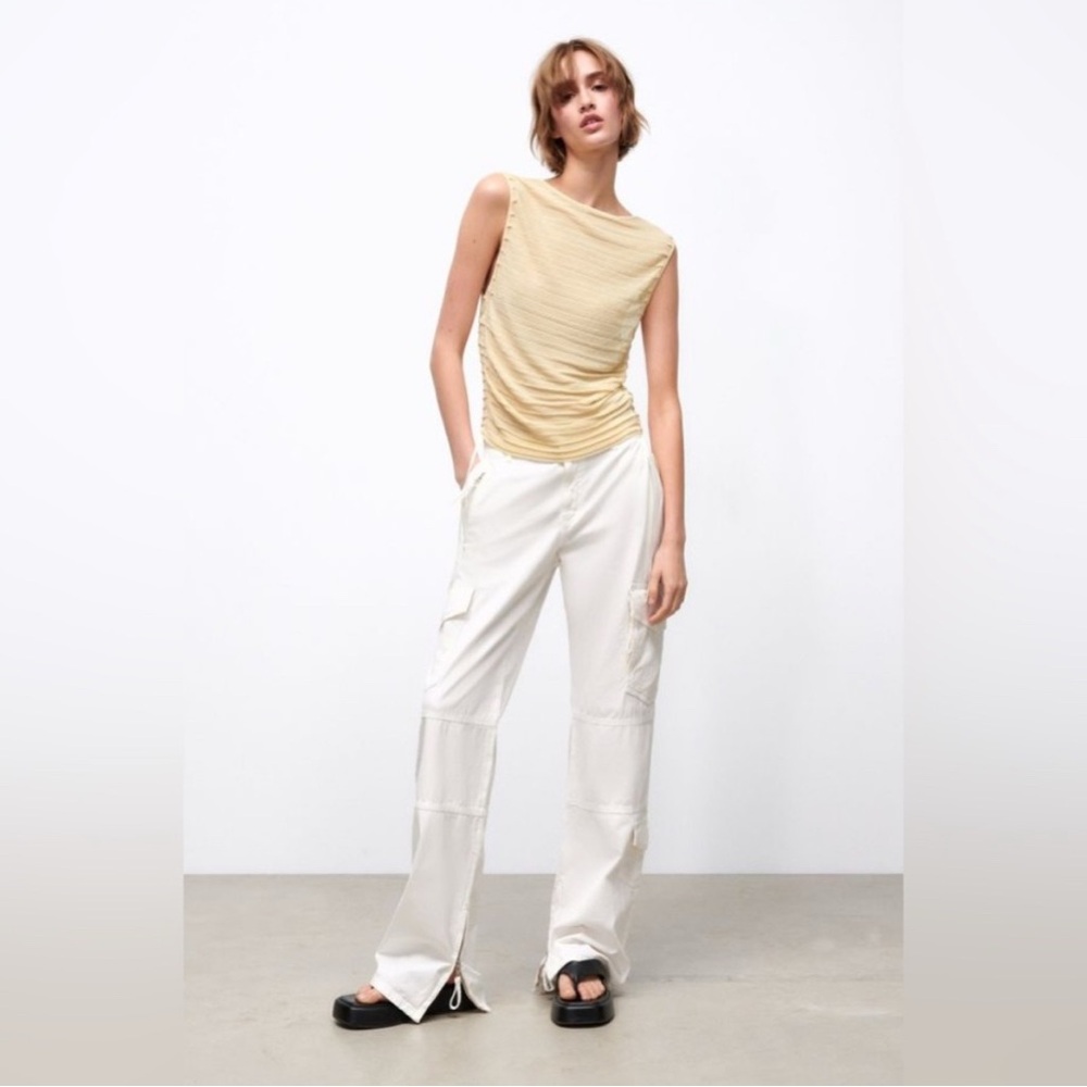 Zara Cream Ruched Sleeveless Tank Top - Picture 4 of 7